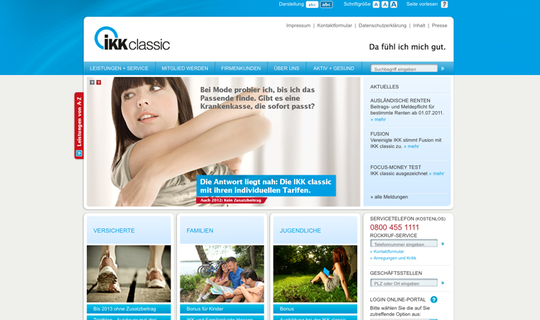 IKK Classic Webseite und Seiteninhalt 