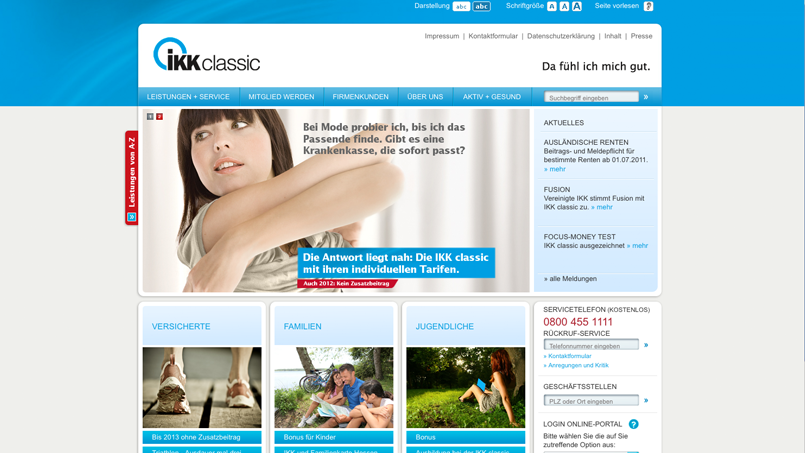 IKK Classic Webseite und Seiteninhalt 