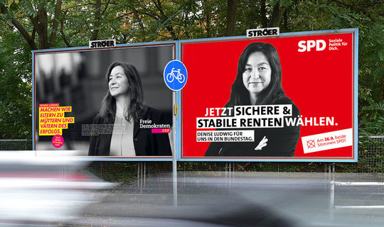 Wahlplakate SPD und FDP im Vergleich