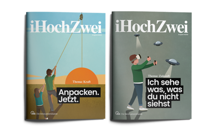 Zwei Titelseiten des IKK Magazins iHochZwei