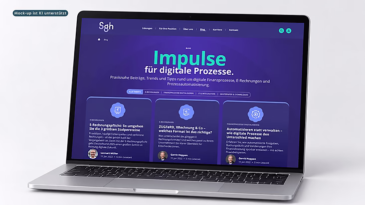 Laptop zeigt eine Website mit dem Titel "Impulse für digitale Prozesse.