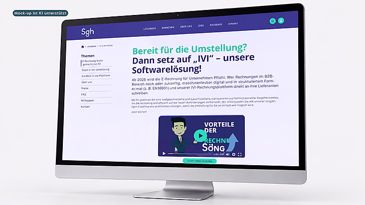 Website mit Informationen zur Softwarelösung "IVI" für Rechnungen.