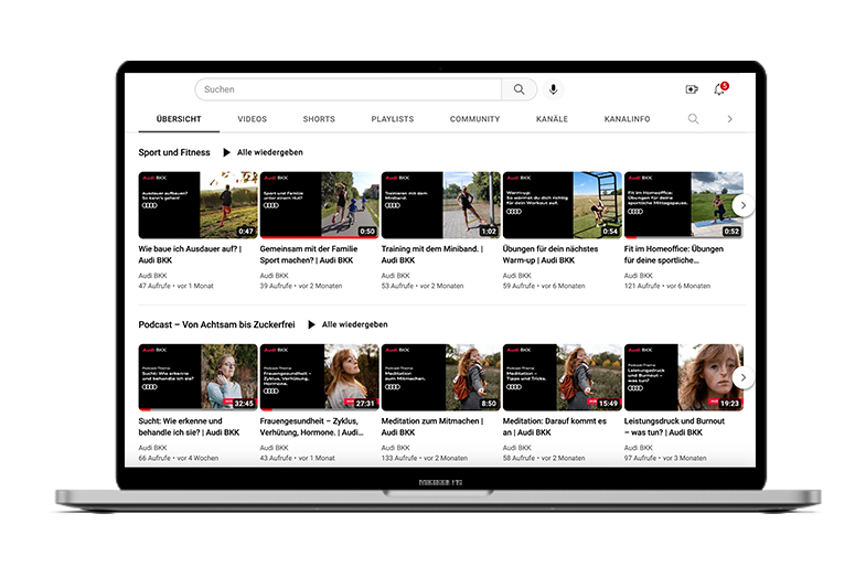 Audi BKK Youtube Beiträge auf Laptop