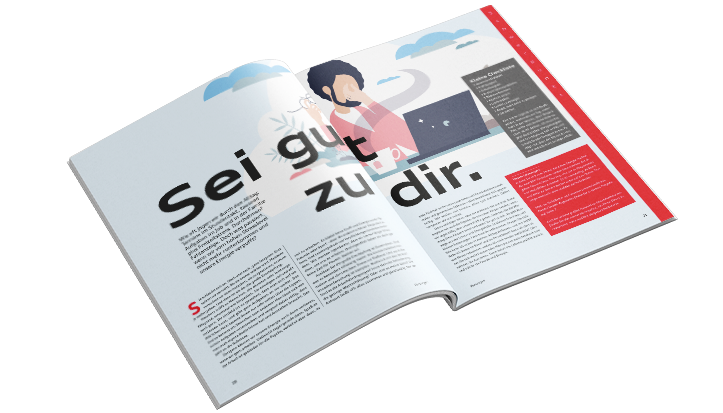 Kundenmagazin der Audi BKK - Innenansicht eines Artikels mit dem Thema "Sei gut zu dir"