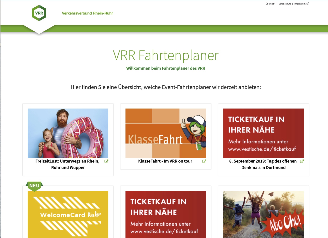 VRR Website Fahrtenplaner
